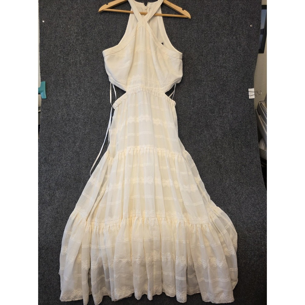BCBGMAXAZRIA Dress Womens 12 White Halter Cutout Embroidered Maxi Sundress